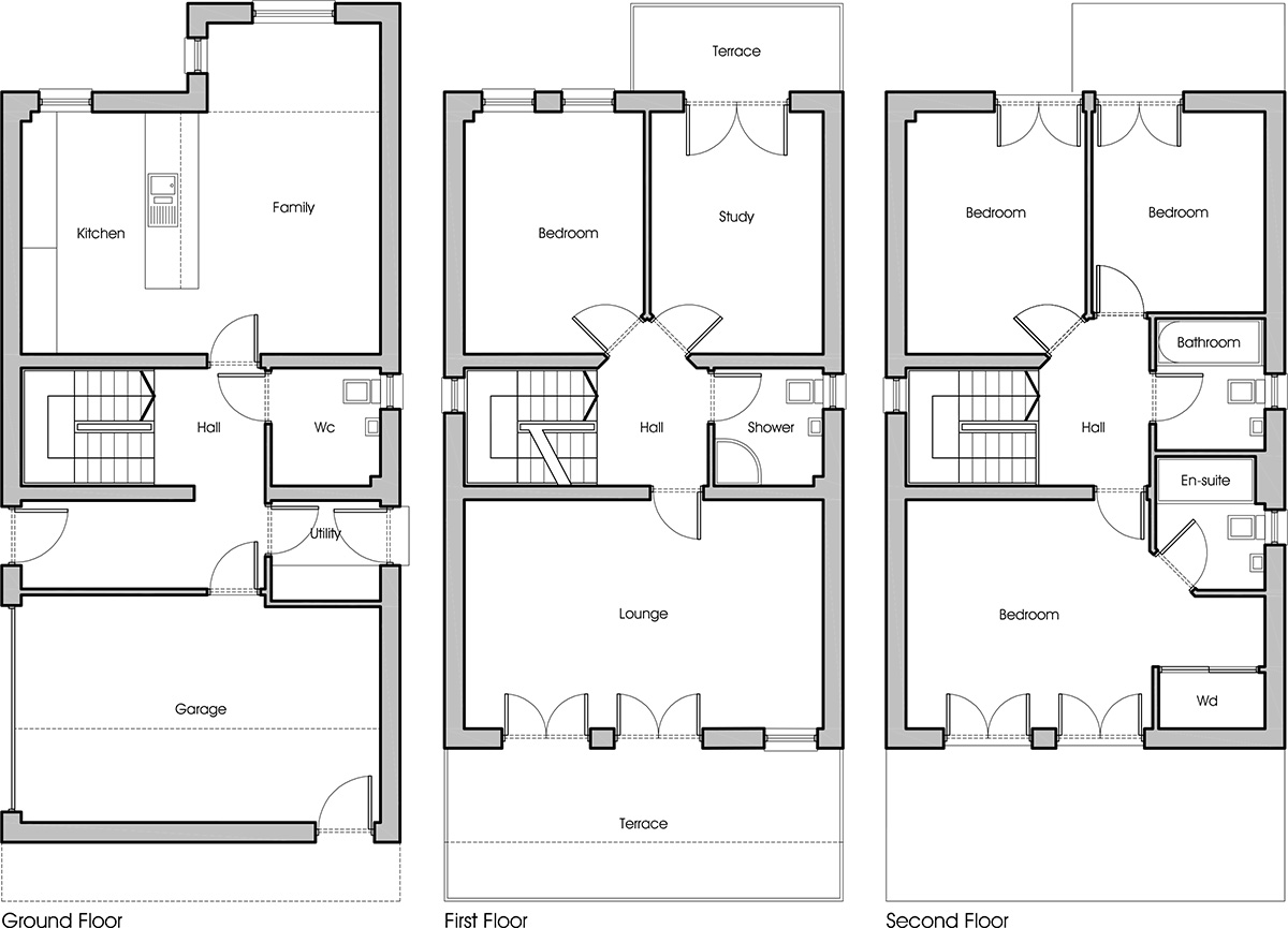 Floorplan of the three storey, five bedroom townhouse at Juniper Green.